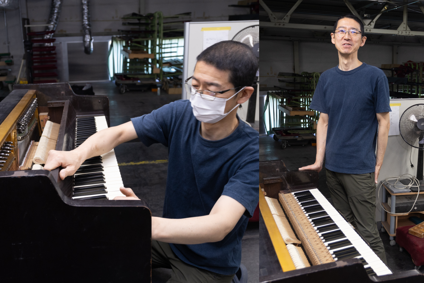 修復作業の様子。担当したのは掛川センターのベテラン技術者・福田茂